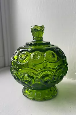 L.E. Smith Moon And Stars Green Compote W/ Lid ~ Candy Dish • $35.99