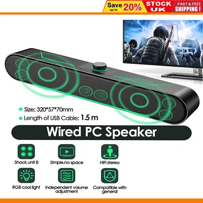 Extra Bass Loud Wired PC Speakers With Knob For Desktop PC Monitor Laptop • £13.99
