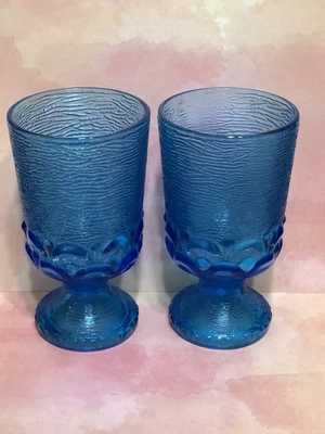 $18.95 • Buy Brockway Co Set Of Two Monterey Blue Textured Footed Wine Goblets