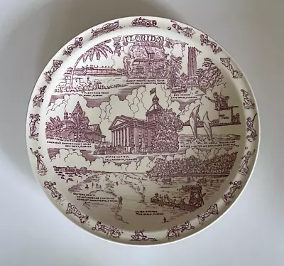 Vernon Kilns State Plate ~ Florida - The Sunshine State ~ 10 1/2  ~ Red ~ VG • $15