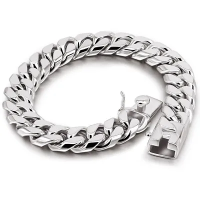 Real 925 Sterling Silver 7 -10  12mm Cuban Chain Bracelet For Men Boys Women • $81.98