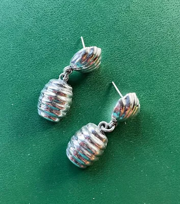 Vintage Taxco Sterling Silver 925 Dangling Earrings Puffy Shell Design Ear Post • $50