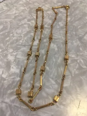 Vtg Gold Tone Bar & Block Chain Link Necklace 24 Inch Watch Fob Style • $15