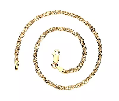 9ct Yellow Gold On Silver 10.5 Inch Fancy Ankle Bracelet Anklet - Singapore Link • £13.95