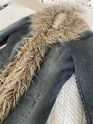 Vintage Giacca Long Denim And Faux Fur Coat Small • $260
