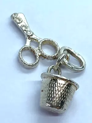 Vintage Sterling Silver Bracelet Charm Pendant Sewing Scissors And Thimble • $7.58