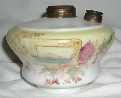 Victorian Wall  Bracket Oil LAMP FONT Milk Glass HAND PAINTED Thistles Water Mts • $34