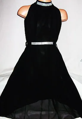 £17.99 • Buy GIRLS BLACK DIAMONTE TRIM GRECIAN CHIFFON FULL LENGTH MAXI DRESS With TIE BELT
