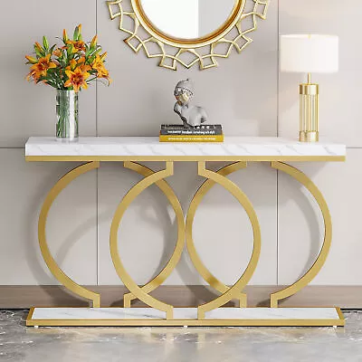 Tribesigns 55 Inch Gold Console Table Faux Marble Entryway Hallway Foyer Table • $145.59