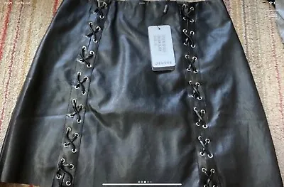 Jeuvre Black Faux Leather Skirt 2 Lines Corset Stitching@Front BNWT Size 10 L17 • £7.99