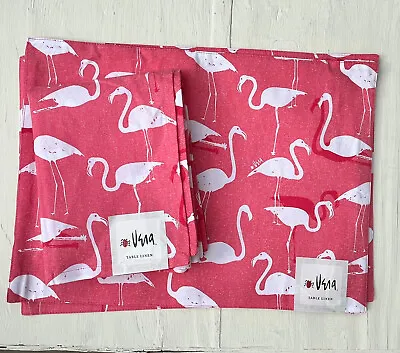 New Set Of 8 Vera Neumann Pink Flamingos Cloth 4 Placemats & 4 Napkins Cotton • $49.99