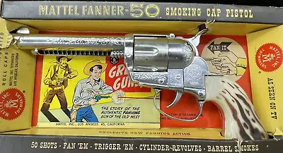 Vintage 1950s Western Cowboy Mattel Fanner 50 Diecast Toy Cap Gun W Original Box • $145