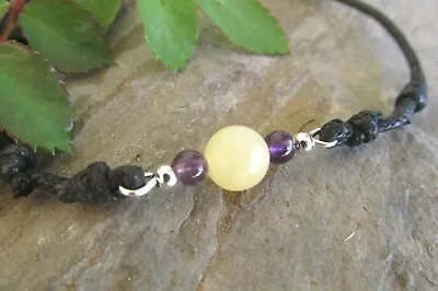 Yellow Jade Gemstone Bead Adjustable Cord Anklet Ankle Bracelet Boho Minimalist. • $10