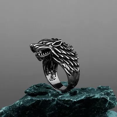 Men's Fashion Ring Viking Nordic Evil Wolf Head Design Stainless Steel • $12.95