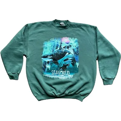 VTG Sea World Shamu/Whale Sweatshirt Long Sleeve Crewneck Lined Tultex XL Green • $29.99