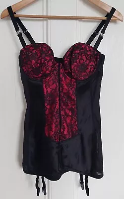 La Senza Black & Red Underwired Bustier & Garter Suspenders Size 16 XL • £9.50