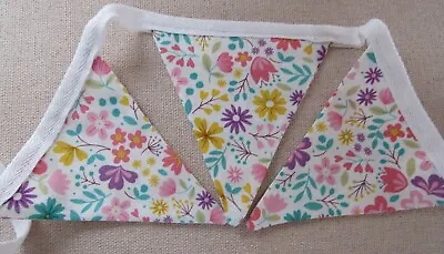 Spring Floral Fabric Bunting Double Sided Handmade Easter Garden Party • £4.99