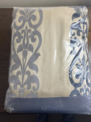 £50 • Buy One Pair Of MONTGOMERY Darcy Design Gold & Black 3  Pencil Pleat Lined Curtains 
