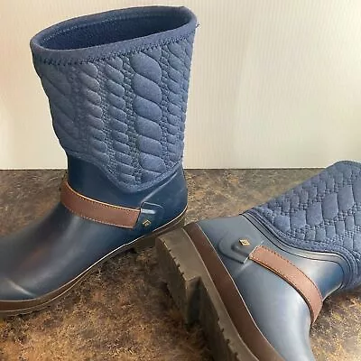 SPERRY TOPSIDERS Women’s Sz 7 Rain Boots Ankle Height Quilted Look Navy Blue • $39.99