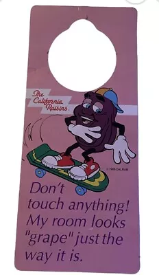 VINTAGE 2 Sided 1988 Door Knob Hanger Sign CALIFONIA RAISINS Skateboard RARE 80s • $26.50