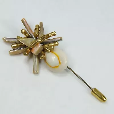 Vintage Unsigned Miriam Haskell Mother Of Pearl Cowrie Shell Hat Pin Brooch • $0.99