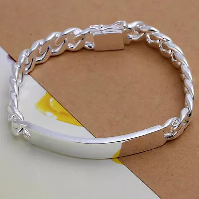 Men's-10mm *925 Sterling Silver 8   Curb Link ID Bracelet W/Safety Clasp  • $19.87