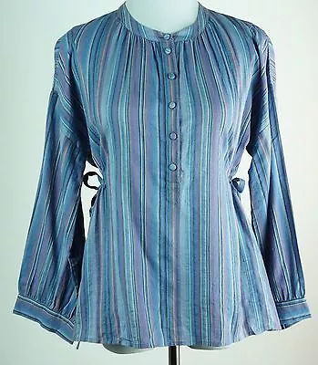 J. Crew Size 6 Striped Cotton Top Shirt Drawstring Waist Blue Purple Sample New • $16.99