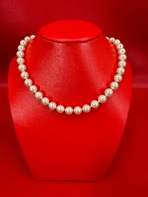 Vintage Majorica 10mm White Faux Pearl Gold Plate Over Sterling 17  Necklace • $95