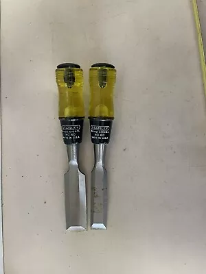 Stanley 2 Pc Wood Chisel Set No. 60 With Metal Strike Plate Vintage Tools NOS • $15