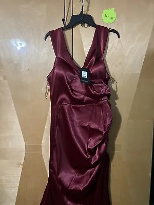 Fashion Nova Womens Dress XL Extra Large Red Tonights Queen Satin Gown Wine New • $20.96