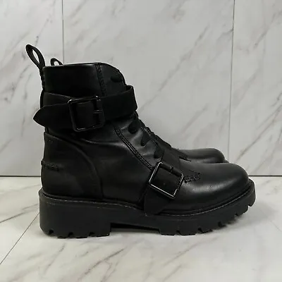 UGG Noe Boots Womens Size 8.5 Black Leather Moto Combat Zip Strap Boots 1104731 • $59.99