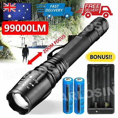 99000LM Super Bright Police Tactical Flashlight T6 LED Torch Light & Charger • $17.95