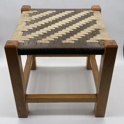£19.99 • Buy Vintage Brown Retro Wicker Rattan Woven Footstool Plant Stand Stool