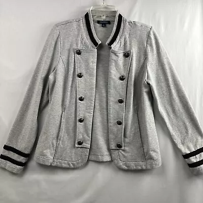 TOMMY HILFIGER Jacket Women Large Military Band Open Blazer Knit Gray • $16.96