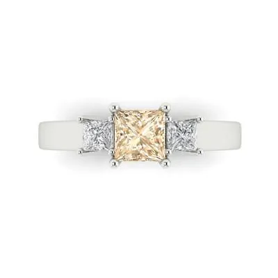 1.11Ct Princess Cut Natural Morganite White Gold Three-Stone Ring • $235.77
