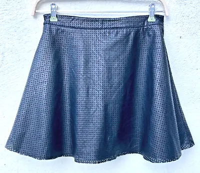 H&M Faux Leather Black Perforated Skater Mini Skirt UK14 • £3.99