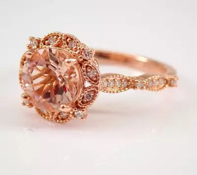 Round Cut Lab-Created Morganite Diamond Women Wedding Ring 14k Rose Gold Plated • $90.99