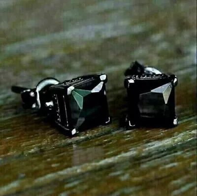 2Ct Princess Lab-Created Black Diamond Men's Stud Earrings 14K Black Gold Plated • $90.30