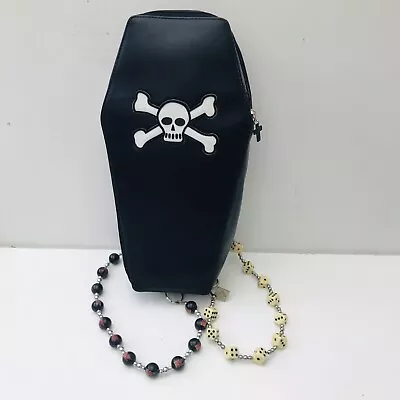 Vintage Rare • Roebuck • Goth Skull Coffin Rucksack Bag • Chain Bead Straps 15” • £19.99