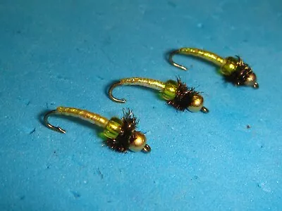 FLY FISHING FLIES - Pearl / Lt. Olive BH DISCO MIDGE Size #18 (6 Pcs.) • $4.99