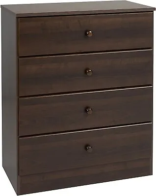 Espresso Brown Wooden 4 Drawer Dresser Chest Drawers Clothes Storage Cabinet • $216.90