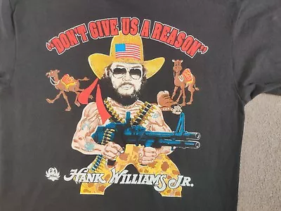 VTG Hank Williams Jr T Shirt L Dont Give Us A Reason Rambo Style Patriotic USA • $124.99