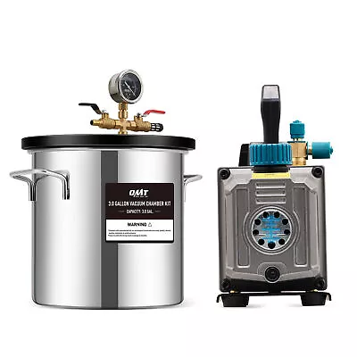 OMT 3 Gal Vacuum Chamber Stainless Steel Degassing Kit With 3.5 Cfm Vacuum Pump • $111.87