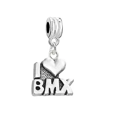 SEXY SPARKLES   I Love BMX  Sports Bike Lovers Dangling Charm Spacer Bead Compat • $9.99