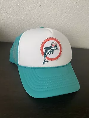 MIAMI DOLPHINS Retro 1966 Throwback Logo Aqua & White Trucker Snapback Cap Hat • $22