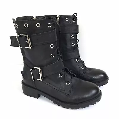 Wanted Paso Women's Military Style Black Combat Boots Faux Leather Sz 7  Buckles • $19.99