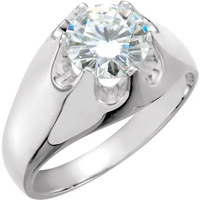 1.17 Ct Round Cut Diamond 14k White Gold Solitaire Mens Belcher Ring GIA D SI2  • $7550