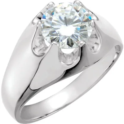 3.73 Ct Round Enhanced Diamond 14k White Gold Solitaire Mens Belcher Ring  • $21450