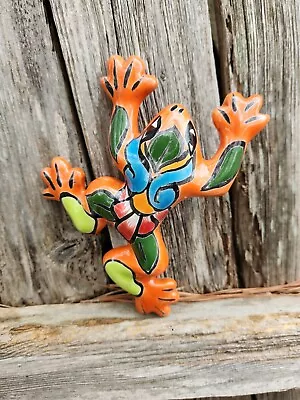 Mexican Talavera Frog  Pottery Orange  Folk Art  Garden Pot  Wall Hang 6  New • $11.99