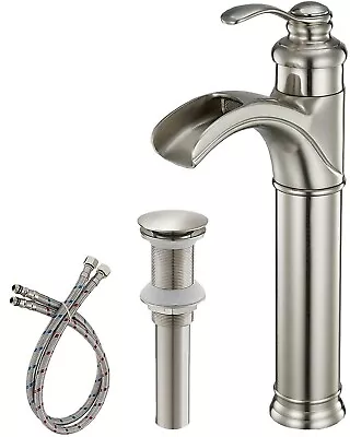 Tall Bathroom Vessel Sink Faucet Brushed Nickel Single Handle Mixer Tap W/ Drain • $58